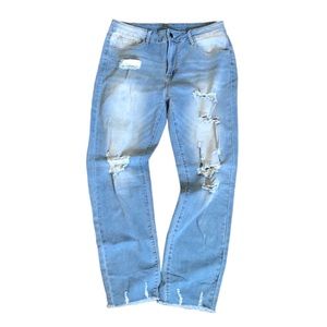 Distressed Frayed Ripped Grunge Stretchy Denim Light Blue Jeans Size Large NWOT